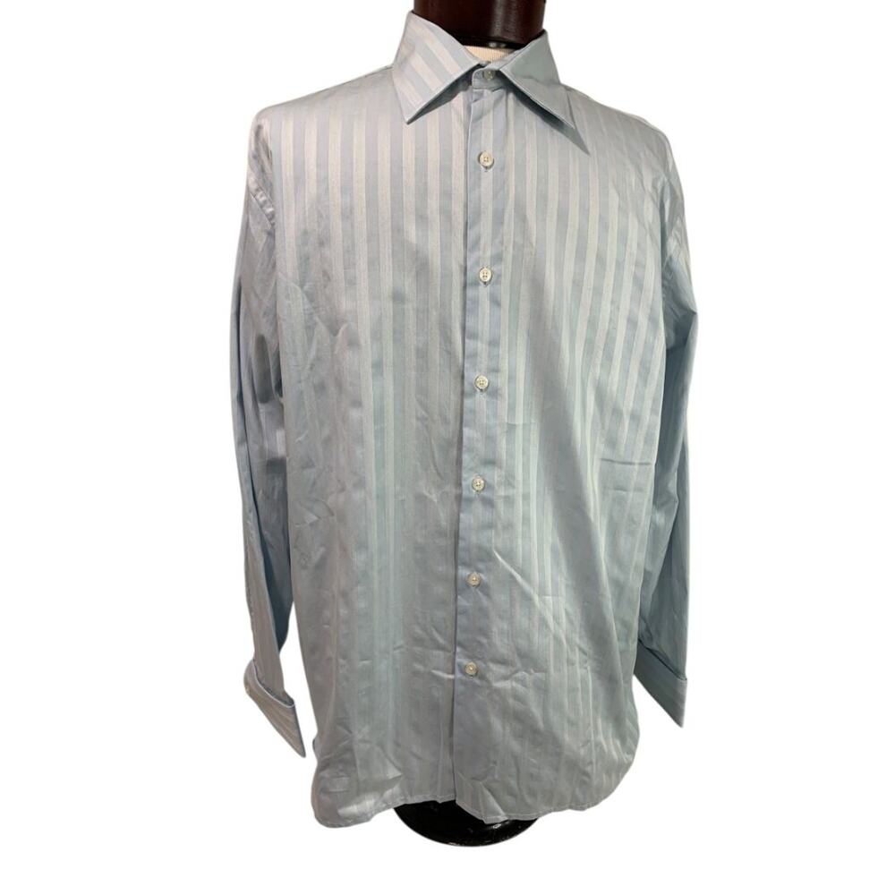 Large Perry Ellis New Mens Button Up Dress Shirt Light Blue Stripe